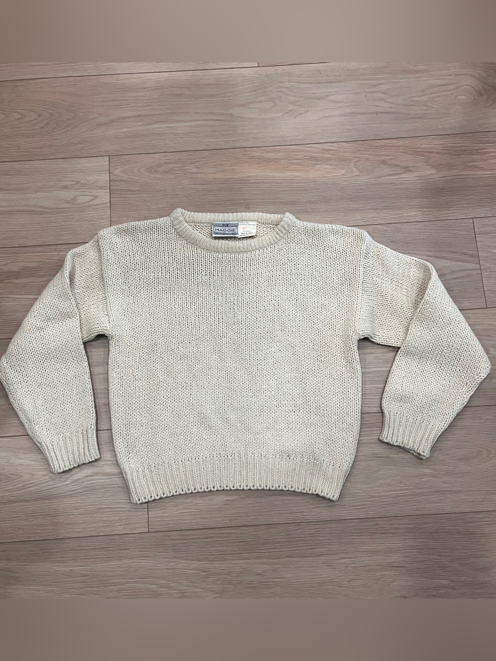Vintage Maggie Silk Blend Cream Chunky Knit Sweater Made in Korea Size S